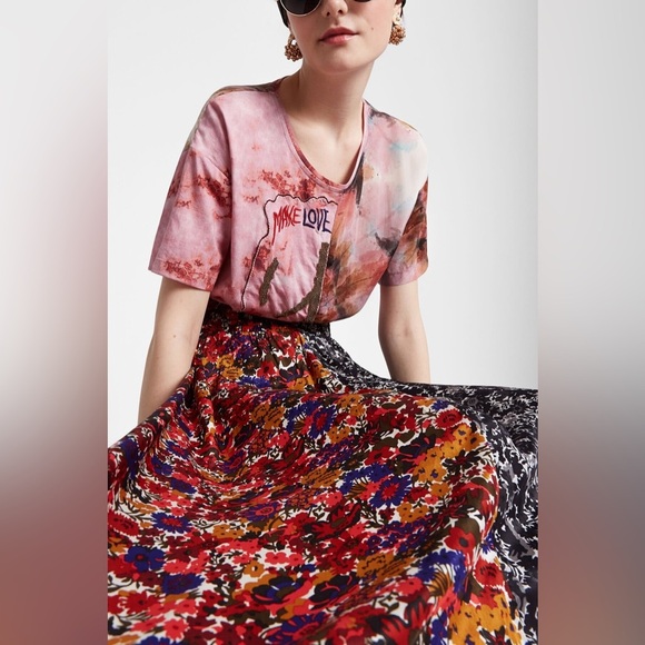 Desigual | Asymmetric Patch Print Dress / Make Love Not War / Floral Size 38 - Picture 3 of 16